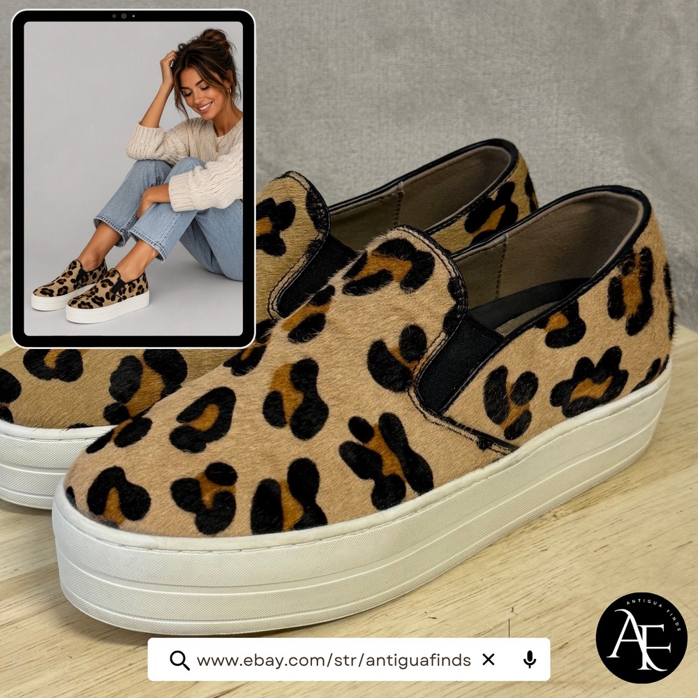 Skechers Street Rise Fit Leopard Calf Hair‎ Platform Slip On Sneakers 73431 LPD